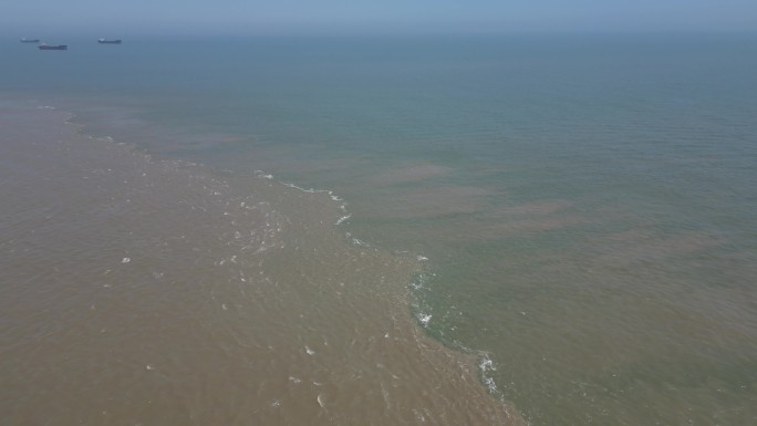 航拍素材，上海海景，海边，海水交汇，4K