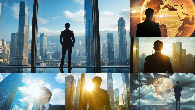 成功人士远望写字楼思考展望未来