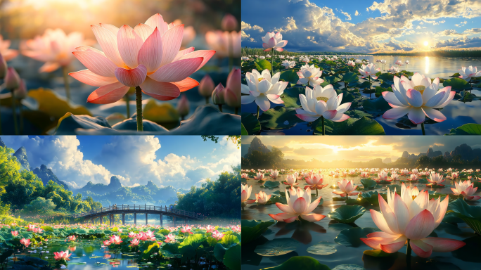 荷花莲花池塘唯美浪漫美景