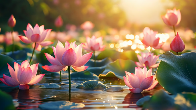 荷花莲花池塘唯美浪漫美景