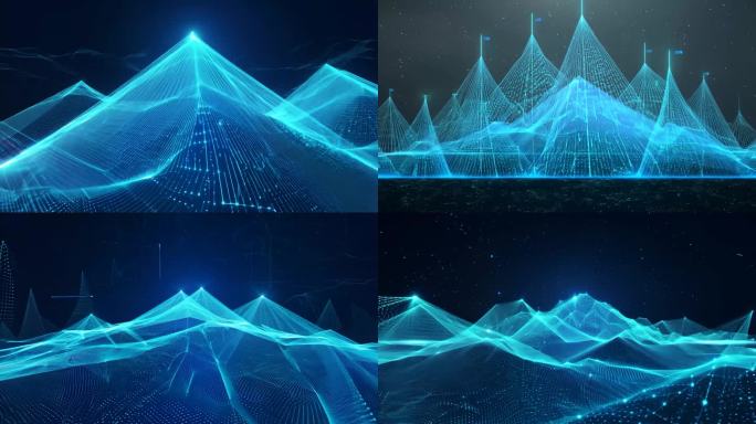 AI光线科技，数据山峰虚拟蓝色粒子