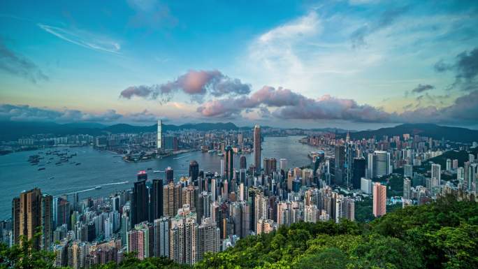 香港太平山顶维多利亚港日转夜延时视频
