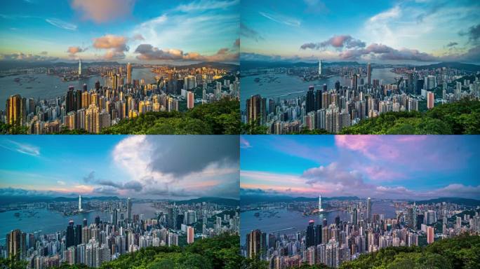 香港太平山顶维多利亚港日转夜延时视频