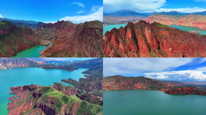 航拍青海黄南黄河李家峡水库坎布拉游船