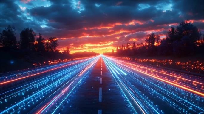 科幻发光向前道路背景 片头 信息高速公路