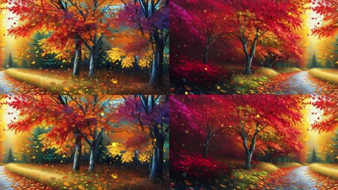 8K秋叶纷飞间绚烂多彩的枫叶小径2超宽屏
