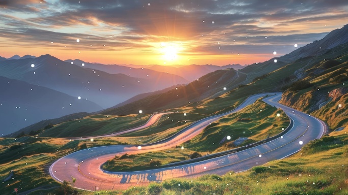 8K晨曦初照时蜿蜒曲折的山路超宽屏