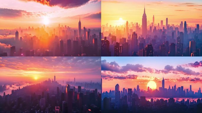 城市天际线 高楼林立 夜景璀璨 霓虹闪烁