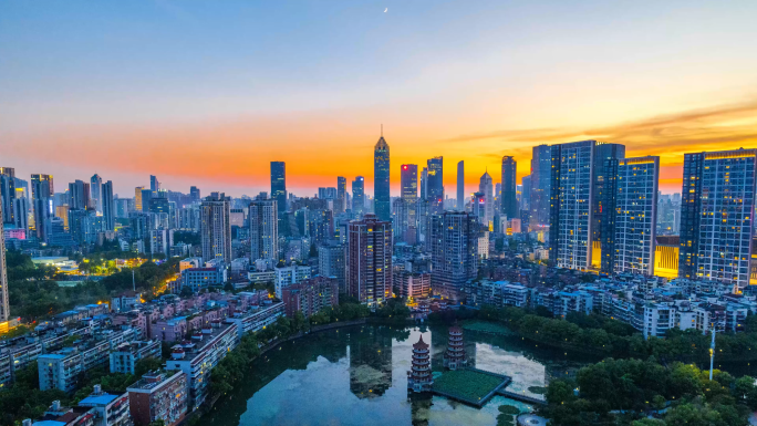 湖北省武汉市江岸区宝岛公园日落延时摄影