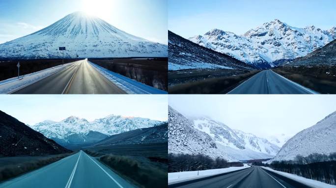 在通往雪山的公路上行驶 雪山雪地行驶