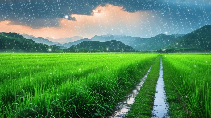 8K雨后清新空气中翠绿的田野超宽屏