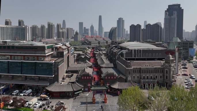 天津古文化街街景航拍摄影