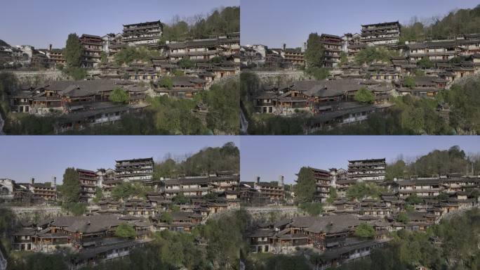 湖南湘西芙蓉镇航拍古镇古建筑风光
