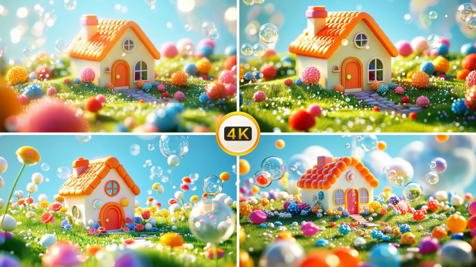 卡通房子 阳光 泡泡 梦幻 六一 儿童节