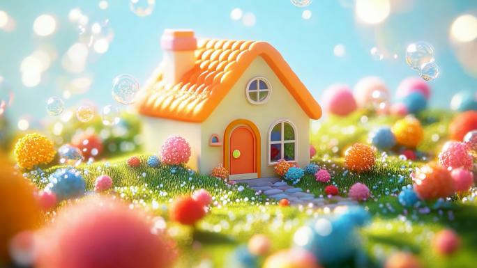 卡通房子 阳光 泡泡 梦幻 六一 儿童节