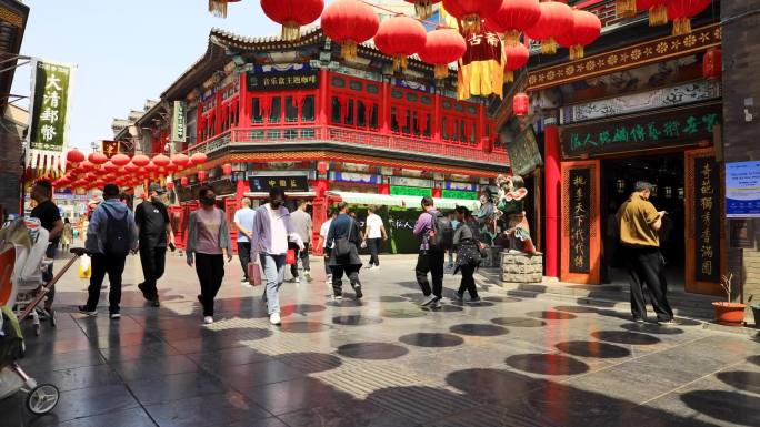 天津古文化街街景延时摄影