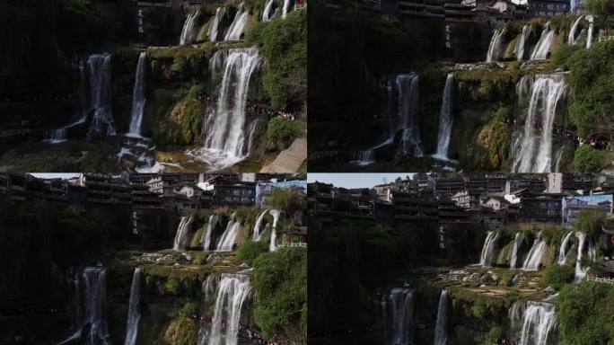 湖南湘西芙蓉镇航拍古镇风景
