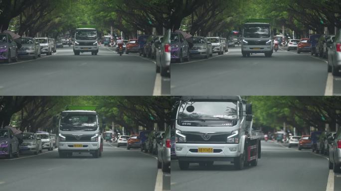 小县城绿荫小道扫街人文