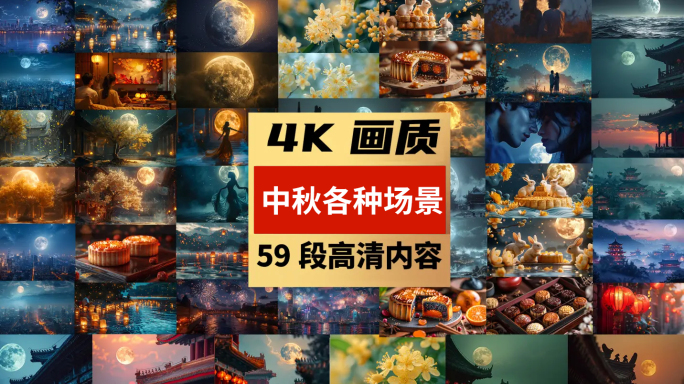 中秋月亮团圆月饼桂花烟花建筑古风唯美