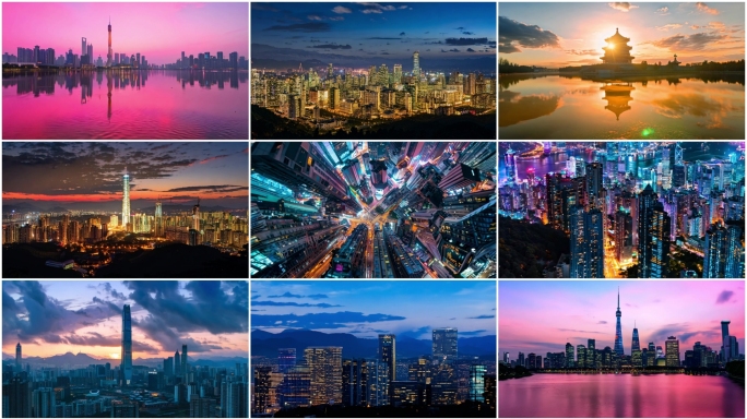 城市延时城市夜景城市天际线城市航拍霓虹灯