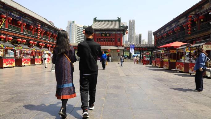 天津古文化街街景延时摄影