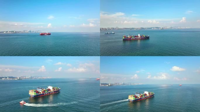 4K青岛港货轮航拍