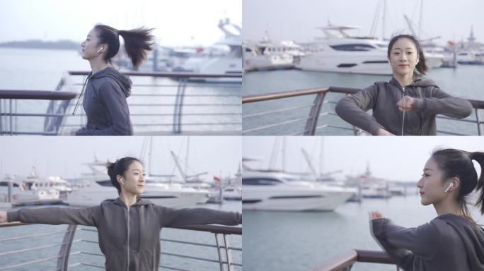 海边美女跑步