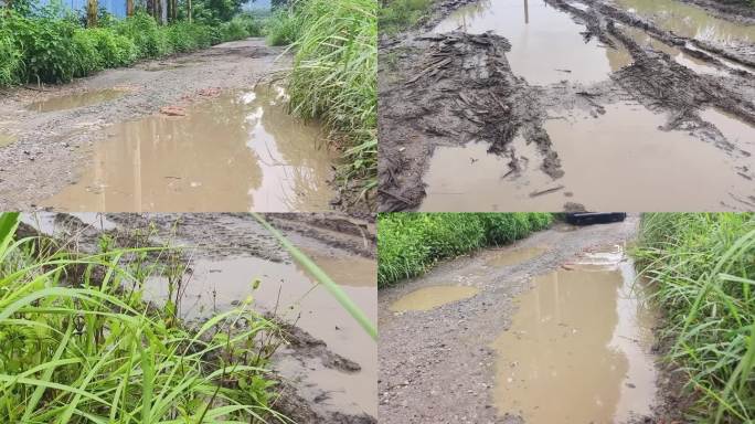 泥泞路面 积水路 下雨天风雨行走泥泞山路