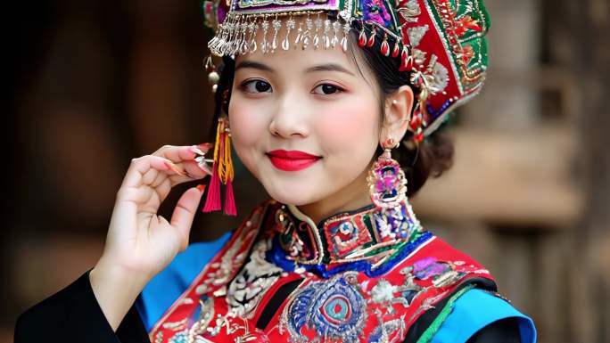 少数民族少女笑脸 民族团结 民俗文化