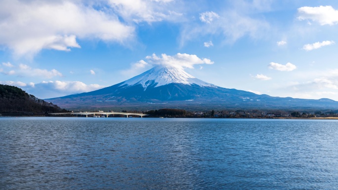 日本富士山蓝天白云延时