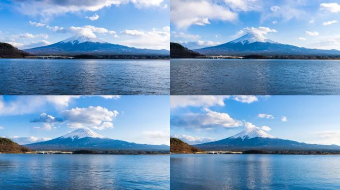 日本富士山蓝天白云延时