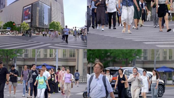 城市车流人群脚步人流上下班高峰