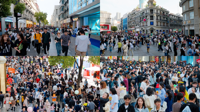 步行街商业圈人流人群逛街购物武汉江汉路
