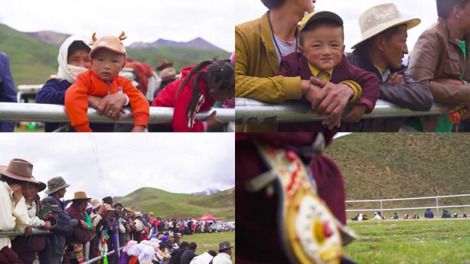 观看节目赛马节 挥舞小红旗 站在护栏外