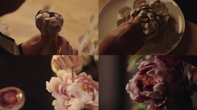 牡丹瓷 陶艺 瓷器 工艺 牡丹 素胚4K