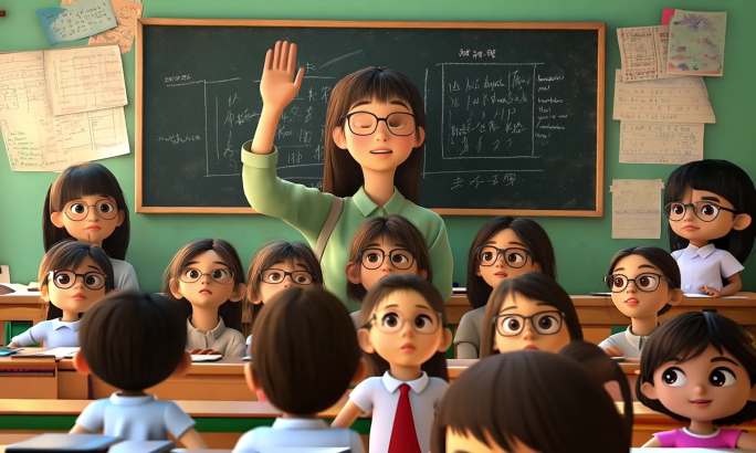卡通校园学校开学教师节操场教育老师学生