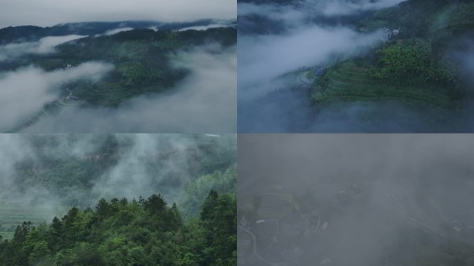 乡村清晨山间晨雾云雾大自然山林雾炊烟