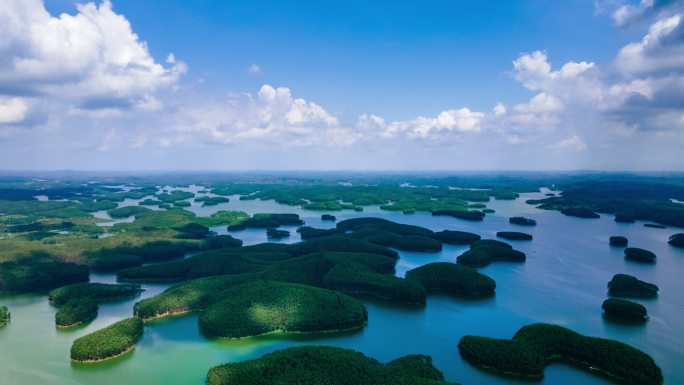 广西合浦星岛湖航拍大范围延时