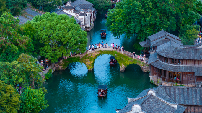 乌镇 江南水乡 古镇航拍（含蓝调夜景）