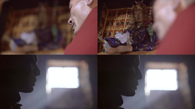 老贡嘎寺内喇嘛念经莲花生佛像