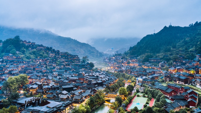 【8k】贵州西江千户苗寨日转夜延时摄影