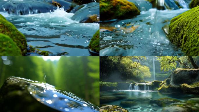 水青苔山泉水流水滴水风景森林