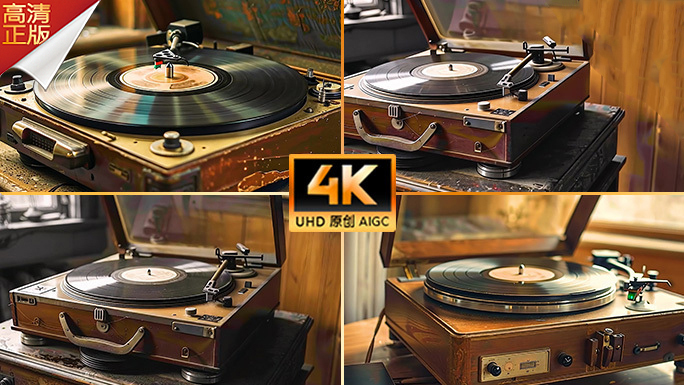 年代黑胶唱片机 老式复古留声机 年代素材