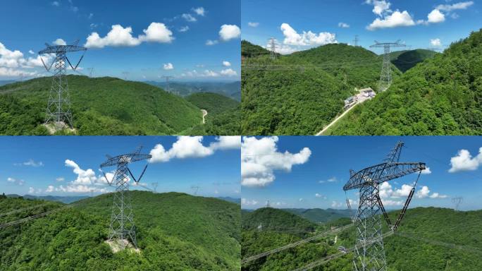 山区输电塔高压电塔航拍4K