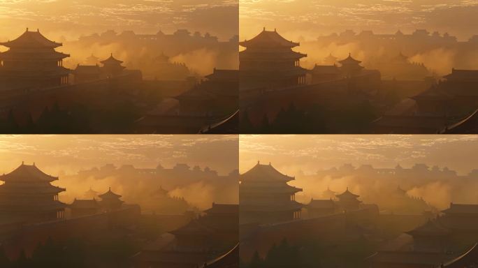 晨曦雾气缭绕下的古城
