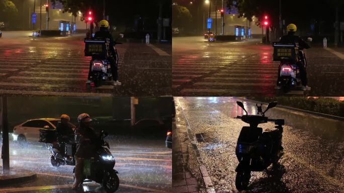 冒着大雨送外卖的骑手4k