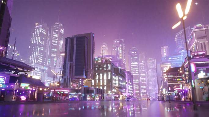 赛博城市街区场景-C4D工程
