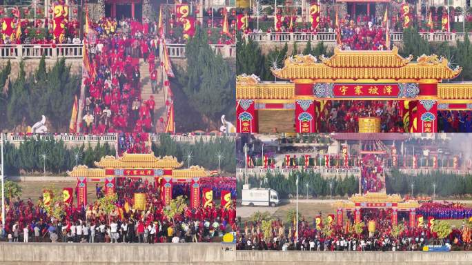 航拍湄洲妈祖祖庙，民俗文化活动，