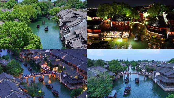 乌镇蓝调日夜景航拍合集