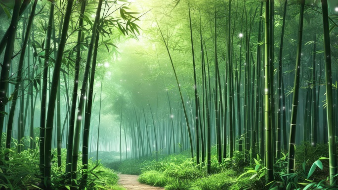 8K秘境竹丛翠绿欲滴清风过竹林超宽屏